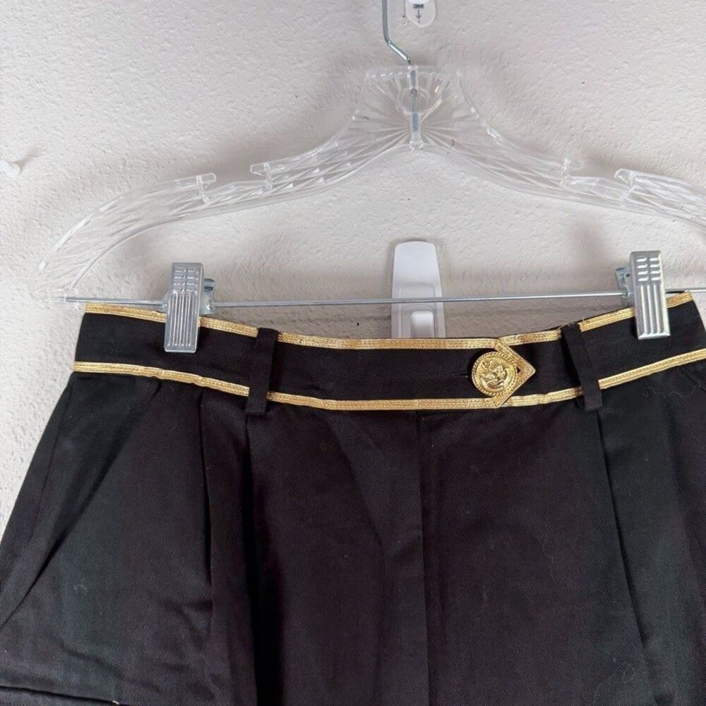 Vintage Black Gold Trim High Waisted Shorts Pleated Sailor Military Cargo Sz 10 - Picture 5 of 8